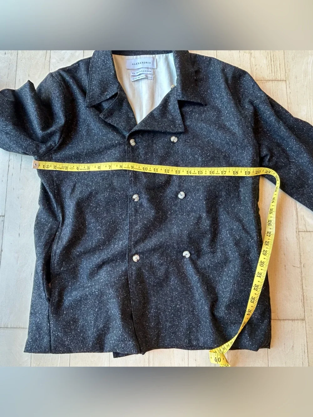 Alexandria Men’s Black Speckled Wool-Blend Double-Breasted Jacket Size Medium